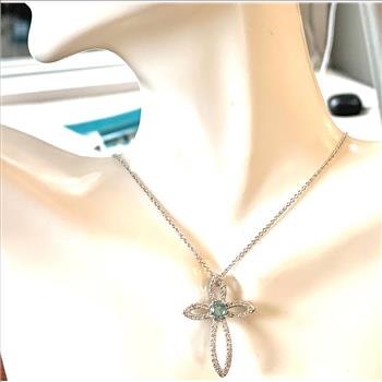 2.00ctw Blue Topaz & Diamonique Diamond Cross Necklace