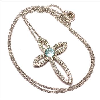 2.00ctw Blue Topaz & Diamonique Diamond Cross Necklace