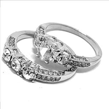 2.00ctw Cubic Zirconia 18k White Gold Overlay Bridal Engagement Ring Set