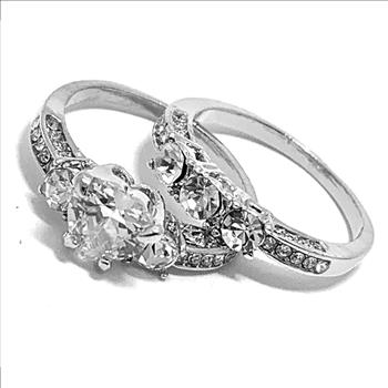 2.00ctw Cubic Zirconia 18k White Gold Overlay Bridal Engagement Ring Set