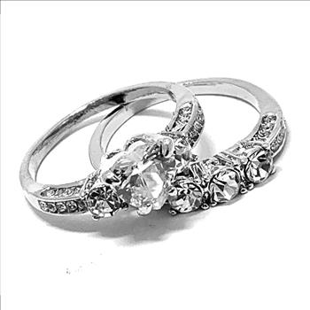 2.00ctw Cubic Zirconia 18k White Gold Overlay Bridal Engagement Ring Set