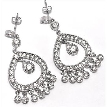 2.00ctw Moissanite Dangle Earrings in 18k WG & .925 Sterling Silver