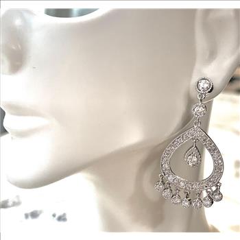 2.00ctw Moissanite Dangle Earrings in 18k WG & .925 Sterling Silver