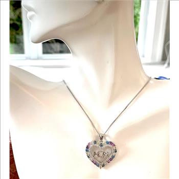 2.00ctw Multicolor Stone “MOM” Heart Necklace in 18K Gold Overlay – Designer Inspired