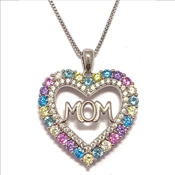 2.00ctw Multicolor Stone “MOM” Heart Necklace in 18K Gold Overlay – Designer Inspired