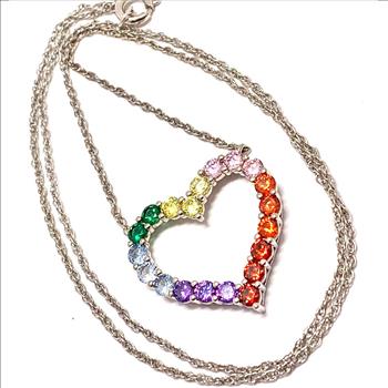 2.00ctw Multicolor Stones & Diamonique Diamond Heart Necklace