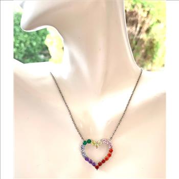 2.00ctw Multicolor Stones & Diamonique Diamond Heart Necklace