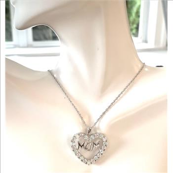 2.00ctw Opal & Diamonique Diamond Heart MOM Necklace