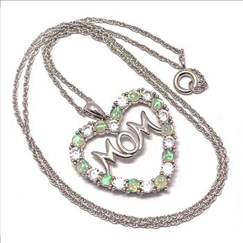 2.00ctw Opal & Diamonique Diamond Heart MOM Necklace