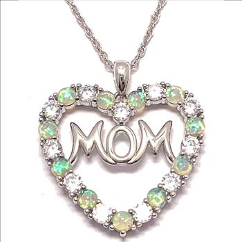 2.00ctw Opal & Diamonique Diamond Heart MOM Necklace