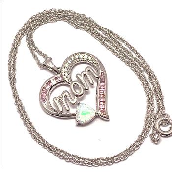 2.00ctw Opal, Pink Topaz & Diamonique Diamond Heart Necklace