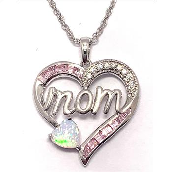 2.00ctw Opal, Pink Topaz & Diamonique Diamond Heart Necklace