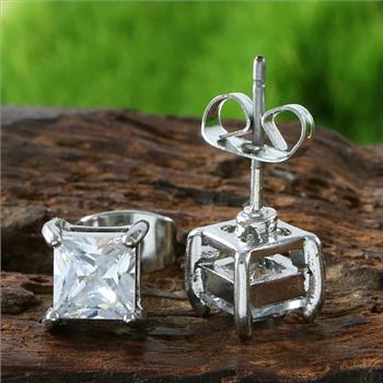 2.00ctw Princess Cut 14k White Gold Filled Classic Stud Earrings