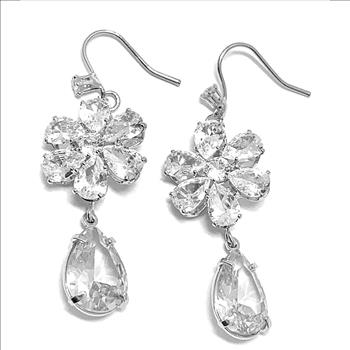 21.00ctw CZ 18k White Gold Overlay Long Dangle Earrings