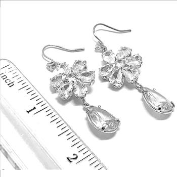 21.00ctw CZ 18k White Gold Overlay Long Dangle Earrings