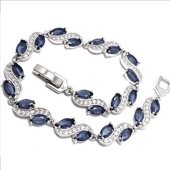 $219 Retail 10.50ctw MQ Cut Sapphire & Diamonique Diamond 7” Tennis Bracelet