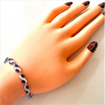 $219 Retail 10.50ctw MQ Cut Sapphire & Diamonique Diamond 7” Tennis Bracelet