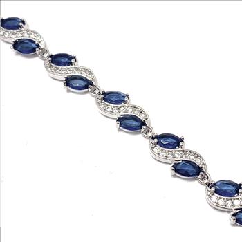 $219 Retail 10.50ctw MQ Cut Sapphire & Diamonique Diamond 7” Tennis Bracelet