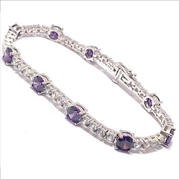 22.00ctw Amethyst & Diamonique Diamond Classic Tennise Bracelet