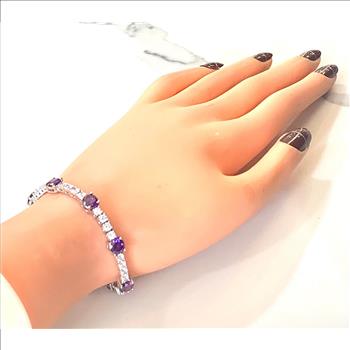 22.00ctw Amethyst & Diamonique Diamond Classic Tennise Bracelet