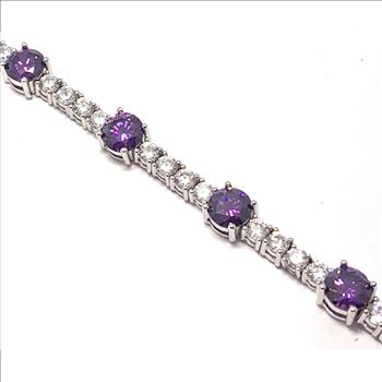 22.00ctw Amethyst & Diamonique Diamond Classic Tennise Bracelet