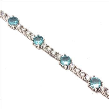 22.00ctw Blue Topaz & Diamonique Diamond Tennis Bracelet