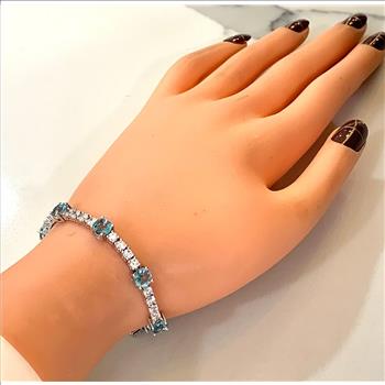 22.00ctw Blue Topaz & Diamonique Diamond Tennis Bracelet