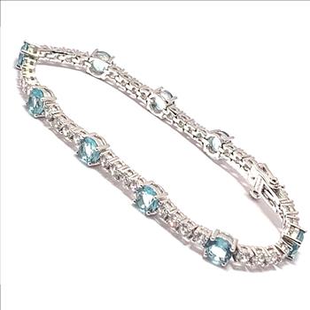 22.00ctw Blue Topaz & Diamonique Diamond Tennis Bracelet