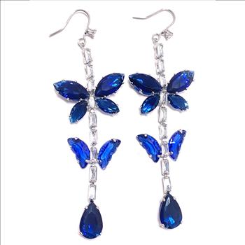 22.00ctw Sapphire & CZ 18k White Gold Overlay Long Dangle Earrings