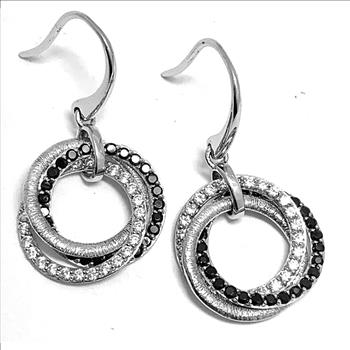 $225 Colore SG Lorenzo 18k White Gold & .925 Sterling Silver  2.16ctw  White & Black Zircon Earrings