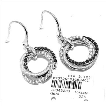 $225 Colore SG Lorenzo 18k White Gold & .925 Sterling Silver  2.16ctw  White & Black Zircon Earrings