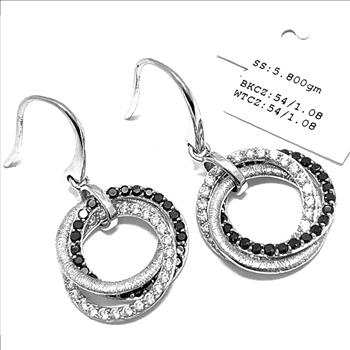 $225 Colore SG Lorenzo 18k White Gold & .925 Sterling Silver  2.16ctw  White & Black Zircon Earrings