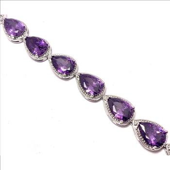 $229 Retail 41.00ctw Pear Shaped Cut Amethyst 7” Fancy Tennis Bracelet