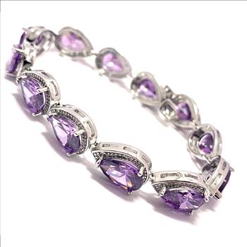 $229 Retail 41.00ctw Pear Shaped Cut Amethyst 7” Fancy Tennis Bracelet