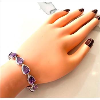 $229 Retail 41.00ctw Pear Shaped Cut Amethyst 7” Fancy Tennis Bracelet