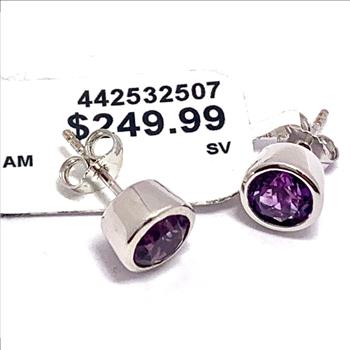 $249 Natural Amethyst .925 Sterling Silver.Stud Earrings