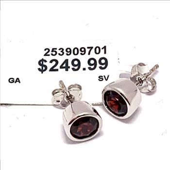 $249 Natural Garnet.925 Sterling Silver Stud Earrings