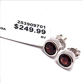$249 Natural Garnet.925 Sterling Silver Stud Earrings