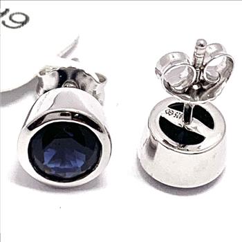 $249 Natural Midnight Blue Sapphire 925 Sterling Silver Stud Earrings Bezel Set Solitaire