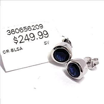 $249 Natural Midnight Blue Sapphire 925 Sterling Silver Stud Earrings Bezel Set Solitaire