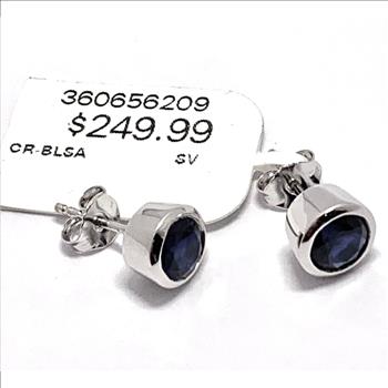 $249 Natural Midnight Blue Sapphire 925 Sterling Silver Stud Earrings Bezel Set Solitaire