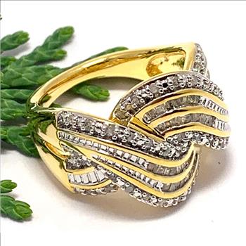 $249 Retail 0.50ctw Genuine Diamond .925 Sterling Silver & 18k YG Anniversary Ring