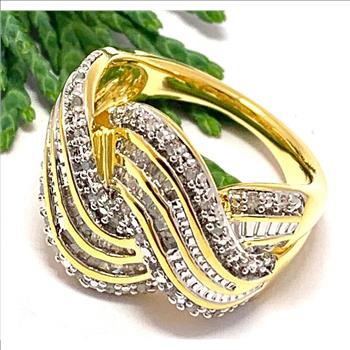 $249 Retail 0.50ctw Genuine Diamonds .925 Sterling Silver & 18k YG Anniversary Ring