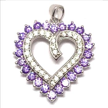 2.50ctw Amethyst & Diamonique Diamond Heart Pendent 18k White Gold Ovr