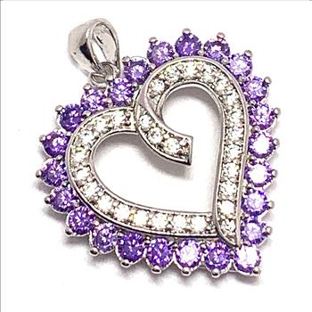 2.50ctw Amethyst & Diamonique Diamond Heart Pendent 18k White Gold Ovr