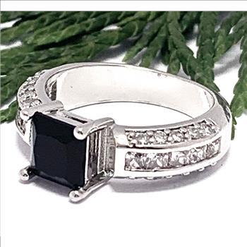 2.50ctw  Black Spinel & Diamonique Diamond Ring Size 6