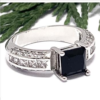 2.50ctw  Black Spinel & Diamonique Diamond Ring Size 6