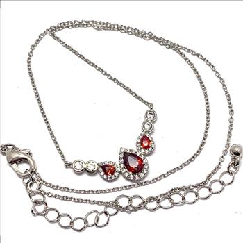 2.50ctw Garnet & Diamonique Diamond Necklace 18K Gold Overlay Antique Design