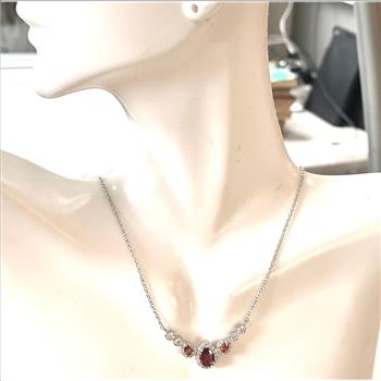 2.50ctw Garnet & Diamonique Diamond Necklace 18K Gold Overlay Antique Design