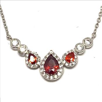 2.50ctw Garnet & Diamonique Diamond Necklace 18K Gold Overlay Antique Design